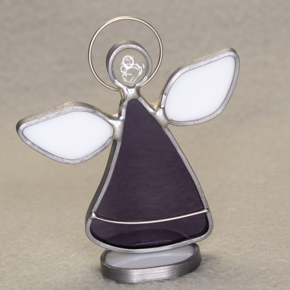 Renaissance Glass Angel Figurine‎ Purple White Stained Glass Vintage 1991 Decor